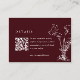 Tarjeta De Recepción Elegant Floral Burgundy Wedding Details QR Code 