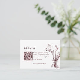 Tarjeta De Recepción Elegant Floral Burgundy Wedding Details QR Code 