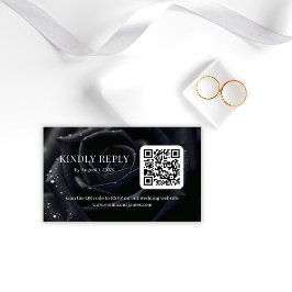Tarjeta De Recepción Elegant Floral Midnight Rose QR Code Wedding RSVP