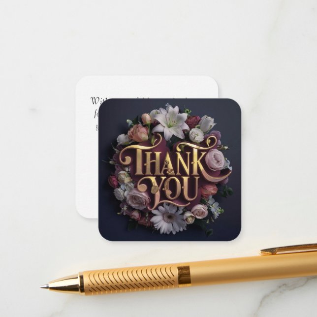 Tarjeta De Recepción Elegant Floral “Thank You” Gold Lettering Design (Anverso/Reverso In Situ)