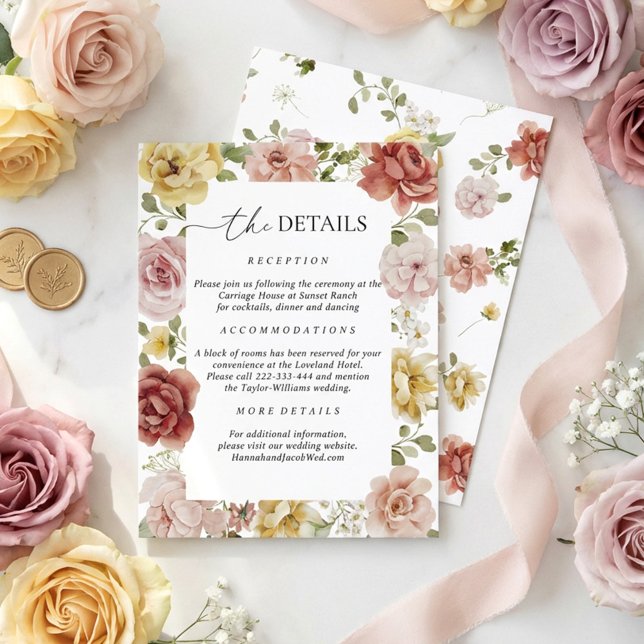 Tarjeta De Recepción Elegant Floral Wedding Details (Subido por el creador)