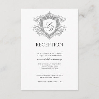 Tarjeta De Recepción Elegant Flourish Crest Monogram Reception Card