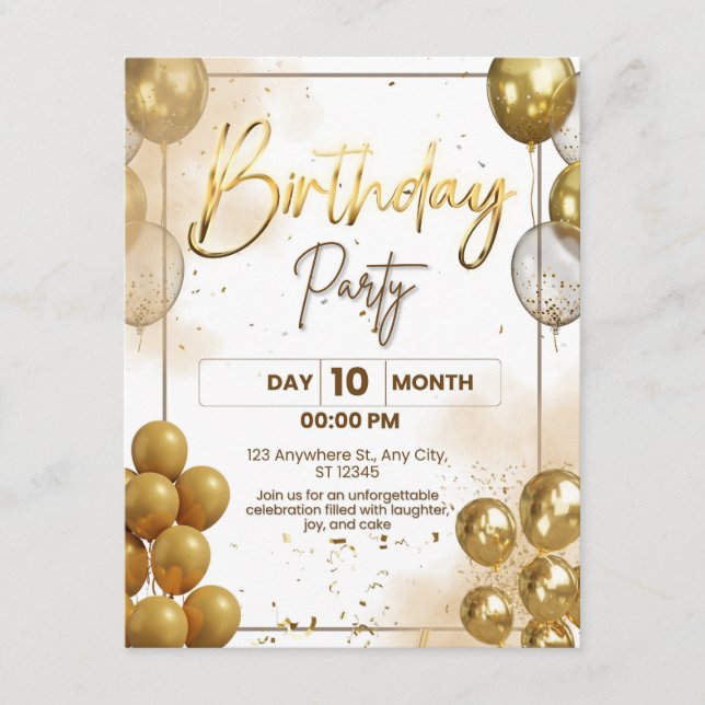 Tarjeta De Recepción Elegant Gold Birthday Party Invitation Enclosure (Anverso)