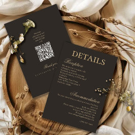 Tarjeta De Recepción Elegant Gold Charcoal Minimalist Wedding Details