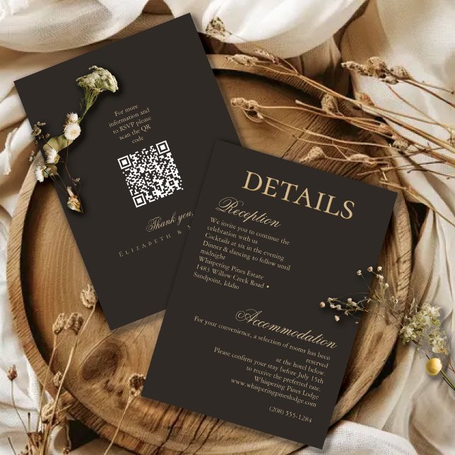 Tarjeta De Recepción Elegant Gold Charcoal Minimalist Wedding Details (Subido por el creador)
