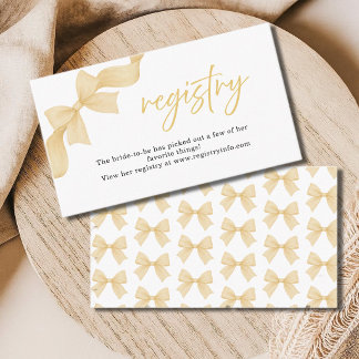 Tarjeta De Recepción Elegant Gold Coquette Bow Registry