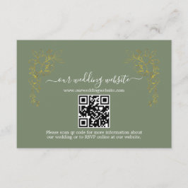 Tarjeta De Recepción Elegant Gold Floral Sage Green QR Code Wedding 