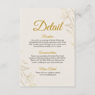 Tarjeta De Recepción Elegant Gold Floral Wedding Details Enclosure Card