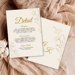 Tarjeta De Recepción Elegant Gold Floral Wedding Details Enclosure Card