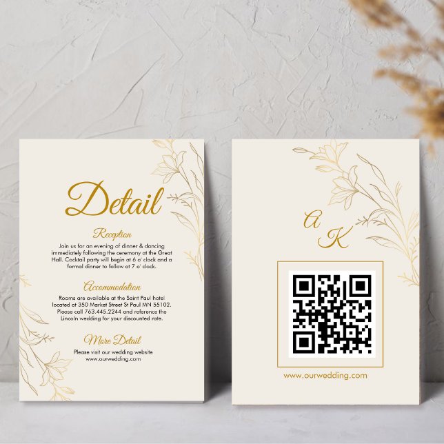 Tarjeta De Recepción Elegant Gold Floral Wedding Details Enclosure Card (Subido por el creador)