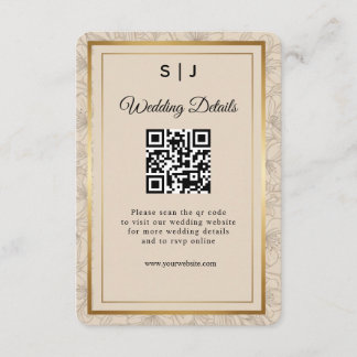 Tarjeta De Recepción Elegant Gold Frame QR Code Wedding Details