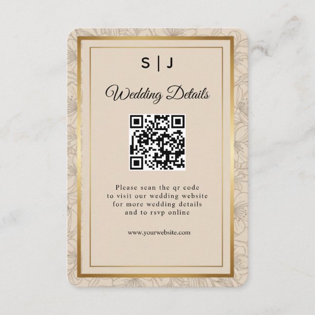 Tarjeta De Recepción Elegant Gold Frame QR Code Wedding Details (Anverso)