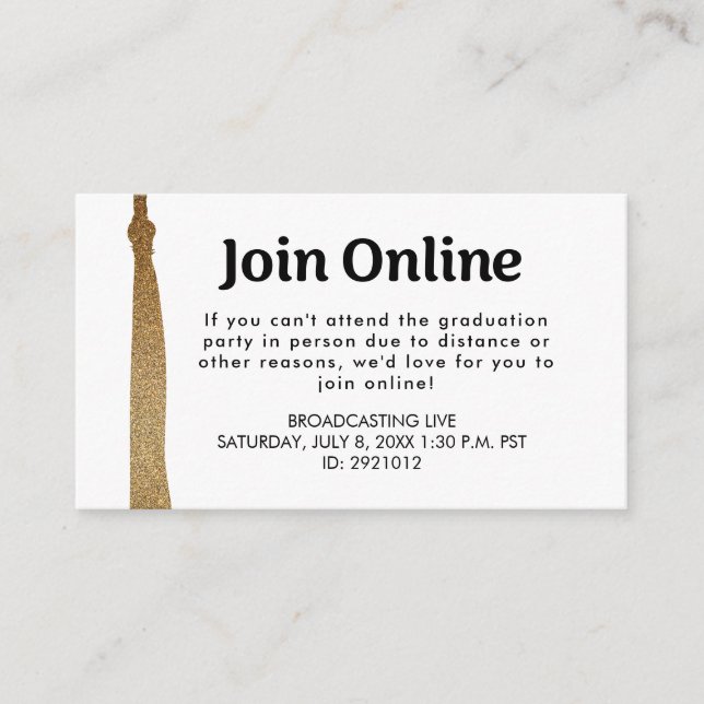 Tarjeta De Recepción Elegant Gold Grad tassel se une a nosotros online (Anverso)