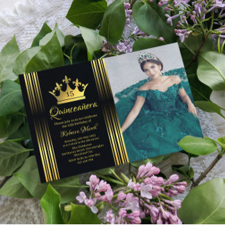 Tarjeta De Recepción Elegant Gold Quinceanera Invitation