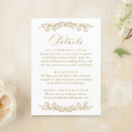 Tarjeta De Recepción Elegant Gold Victorian Floral Wedding Details