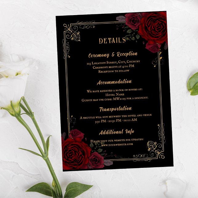 Tarjeta De Recepción Elegant Gothic Romance Roses Wedding (Subido por el creador)