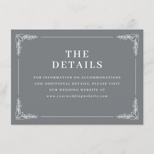 Tarjeta De Recepción Elegant Gray Floral Details (Anverso)