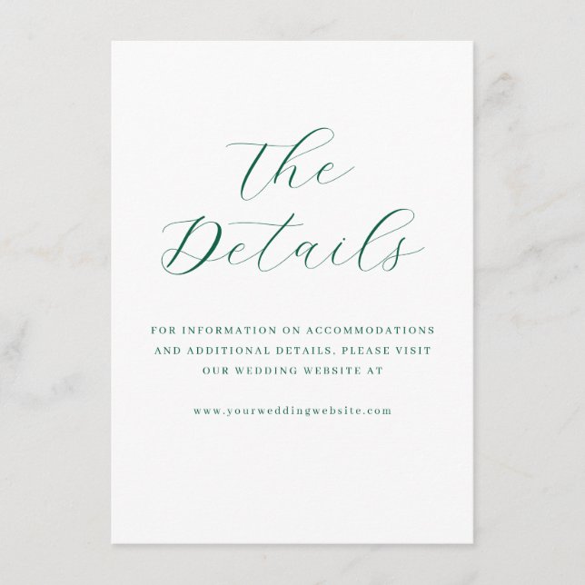Tarjeta De Recepción Elegant Green Minimalist Calligraphy (Anverso)