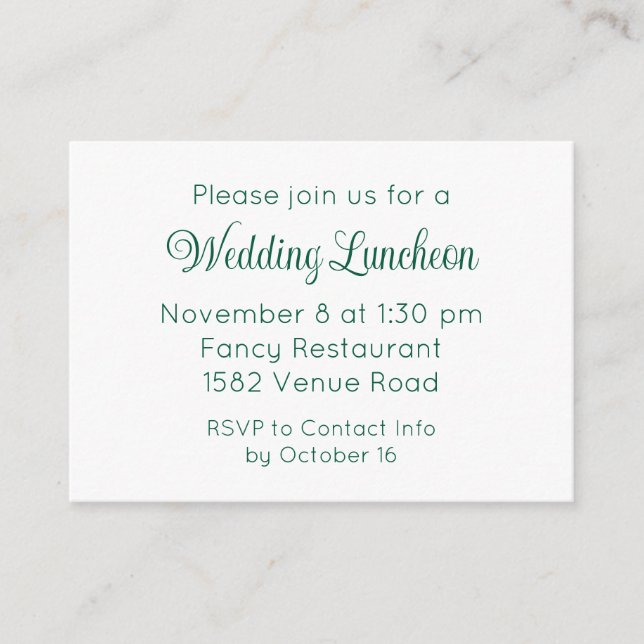 Tarjeta De Recepción Elegant Green Script Wedding Event Invitation (Anverso)