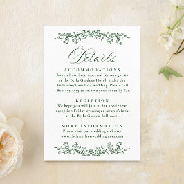Tarjeta De Recepción Elegant Green Victorian Floral Wedding Details