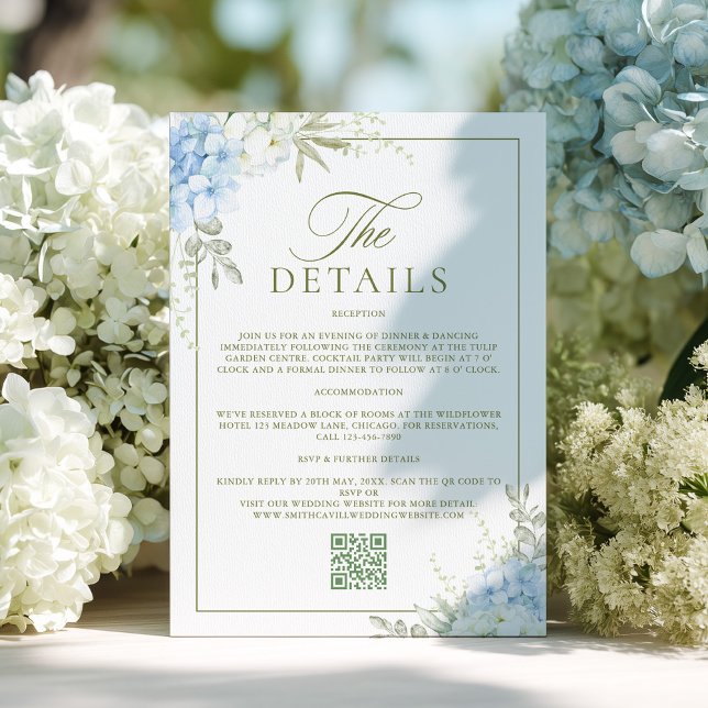 Tarjeta De Recepción Elegant Hydrangea Wedding Details (Subido por el creador)