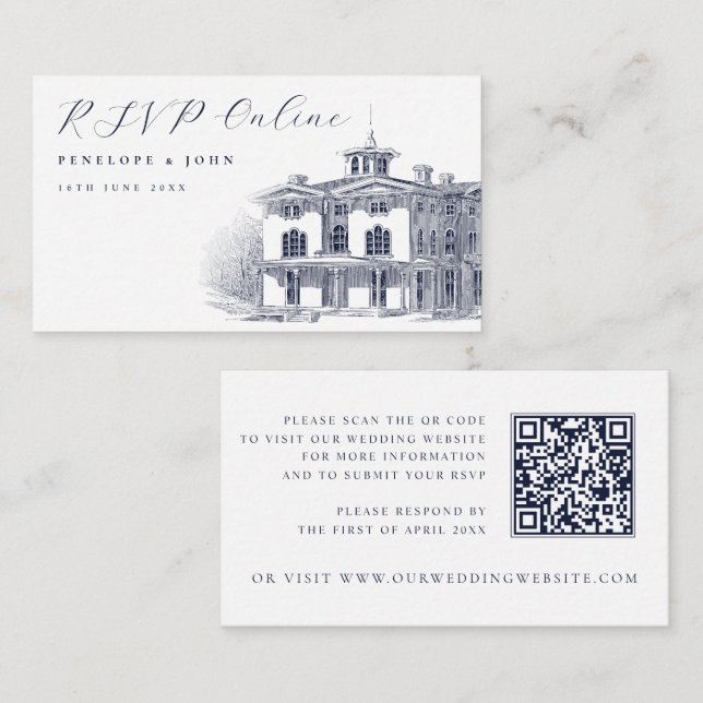 Tarjeta De Recepción Elegant Italian Villa Illustration Wedding Website (Anverso / Reverso)