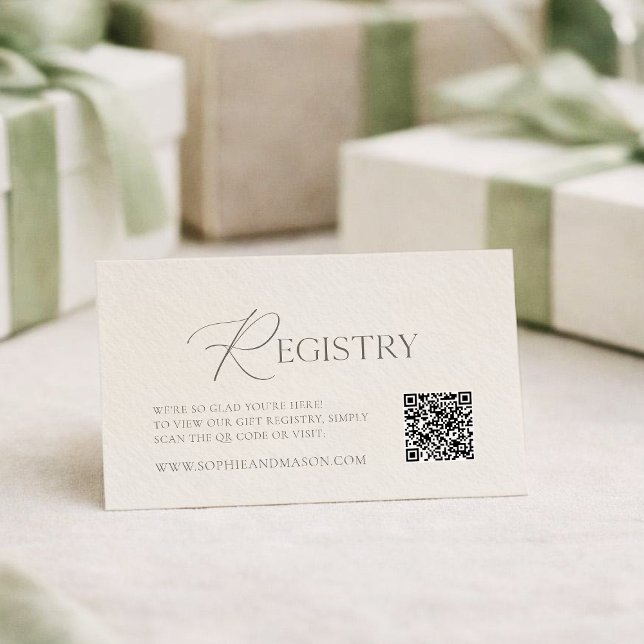 Tarjeta De Recepción Elegant Ivory Wedding Registry Card with QR Code (Subido por el creador)