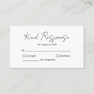 Tarjeta De Recepción Elegant Kind Response RSVP Card