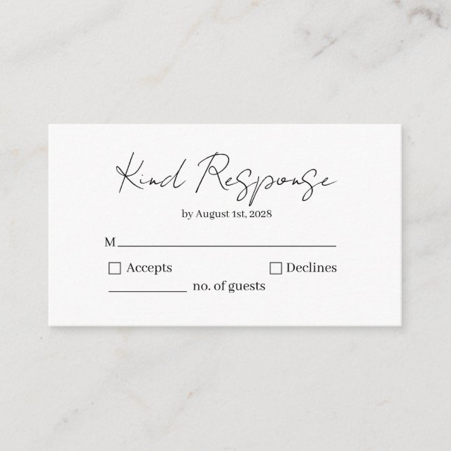Tarjeta De Recepción Elegant Kind Response RSVP Card (Anverso)