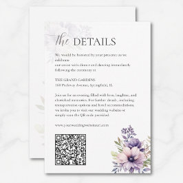 Tarjeta De Recepción Elegant Lavender Floral Wedding Details QR Code 
