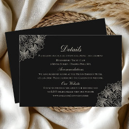 Tarjeta De Recepción Elegant Mandala Indian Boho Black Wedding Details