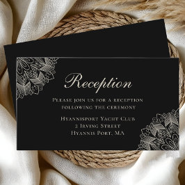 Tarjeta De Recepción Elegant Mandala Indian Boho Chic Black Wedding