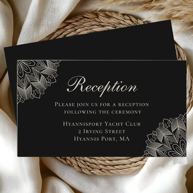 Tarjeta De Recepción Elegant Mandala Indian Boho Chic Black Wedding (Subido por el creador)