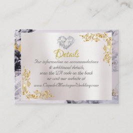 Tarjeta De Recepción Elegant Marble, White, Gold Frame, Silver Heart