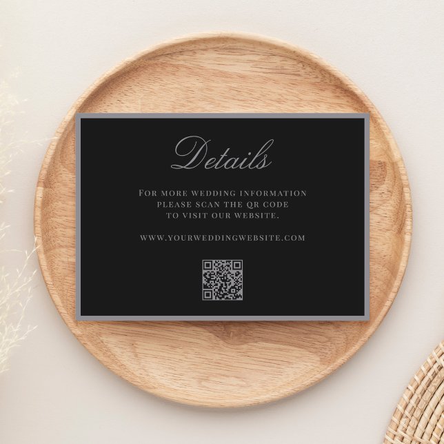 Tarjeta De Recepción Elegant Matte Black QR Code Details Wedding (Subido por el creador)