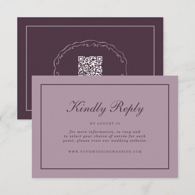 Tarjeta De Recepción Elegant Mauve Plum RSVP Online Enclosure Card (Anverso / Reverso)