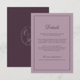 Tarjeta De Recepción Elegant Mauve Plum Wedding Details Card