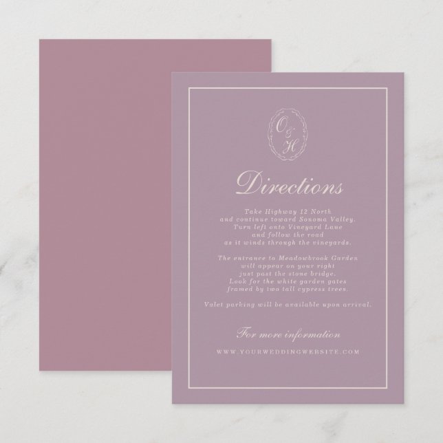 Tarjeta De Recepción Elegant Mauve Plum Wedding Directions Card (Anverso / Reverso)