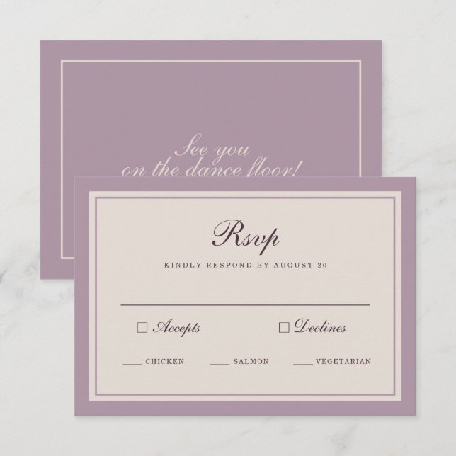 Tarjeta De Recepción Elegant Mauve Plum Wedding RSVP Card (Anverso / Reverso)
