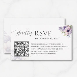 Tarjeta De Recepción Elegant Minimal Lavender Floral QR Code Wedding 