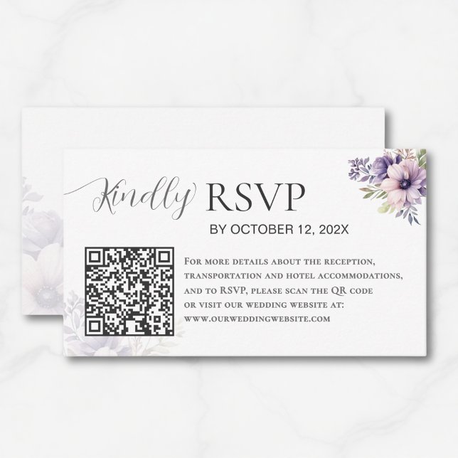 Tarjeta De Recepción Elegant Minimal Lavender Floral QR Code Wedding  (Subido por el creador)