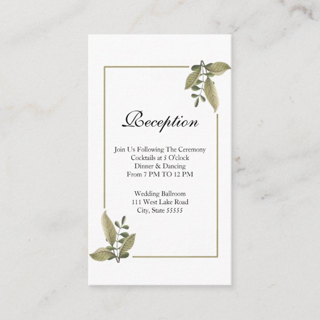 Tarjeta De Recepción Elegant Minimalist Greenery Wedding Reception (Anverso)