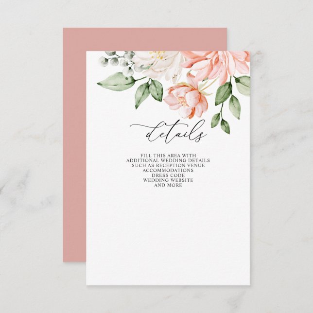 Tarjeta De Recepción Elegant Modern Botanical Blush Floral Wedding (Anverso / Reverso)