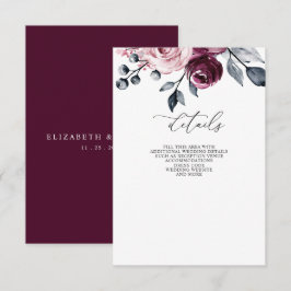 Tarjeta De Recepción Elegant Modern Burgundy Floral Wedding