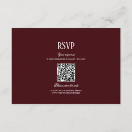 Tarjeta De Recepción Elegant Modern Burgundy Wedding QR Code RSVP