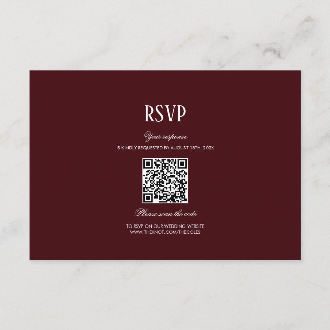 Tarjeta De Recepción Elegant Modern Burgundy Wedding QR Code RSVP (Anverso)