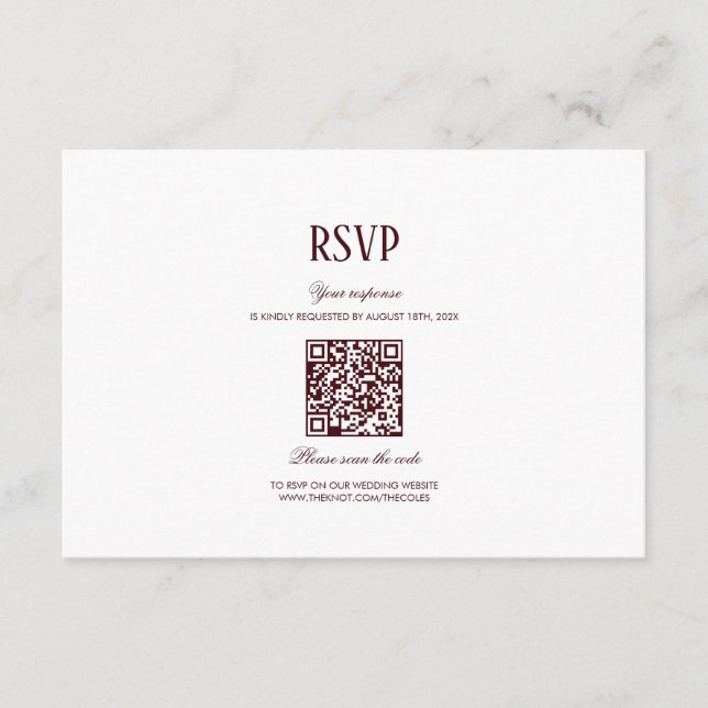 Tarjeta De Recepción Elegant Modern Burgundy Wedding QR Code RSVP (Anverso)
