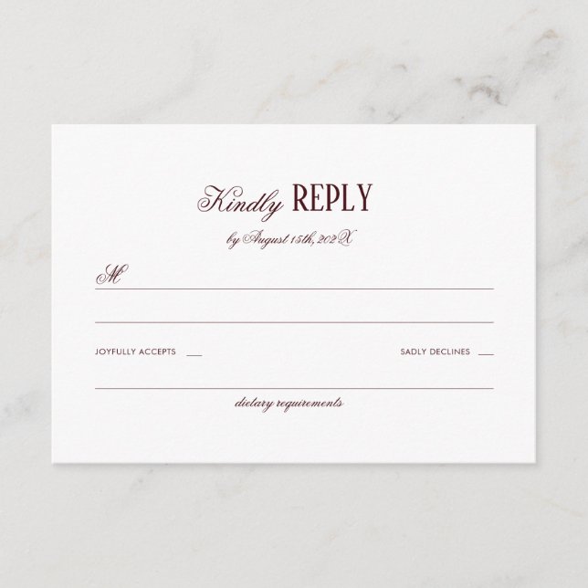 Tarjeta De Recepción Elegant Modern Burgundy Wedding Respond (Anverso)