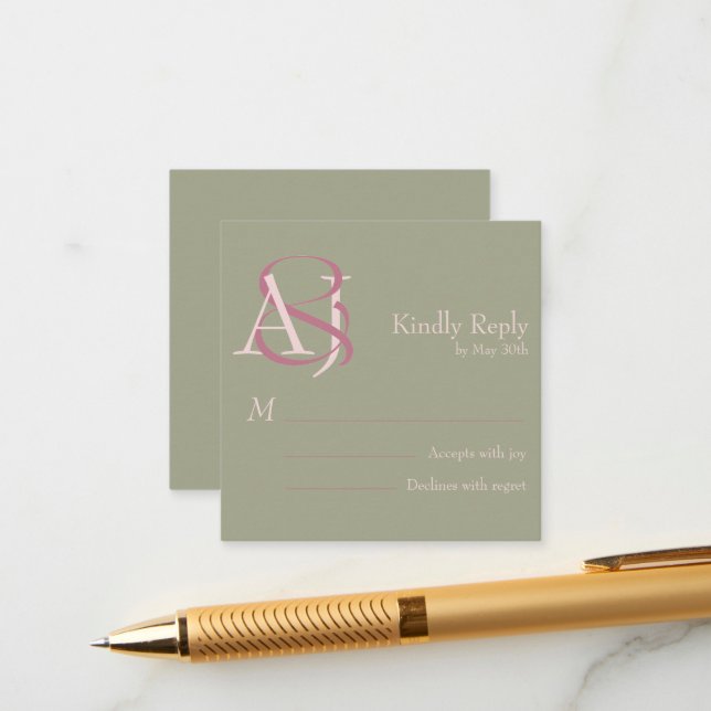 Tarjeta De Recepción Elegant Modern Sage Green & Pink Wedding Response (Anverso/Reverso In Situ)