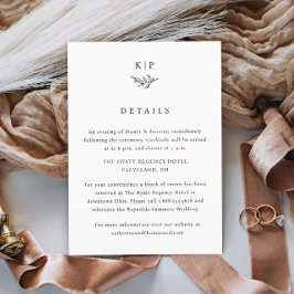 Tarjeta De Recepción Elegant Monogram Greenery Leaves Wedding Details